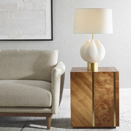 Uttermost In Bloom Chalk White Glazed Porcelain Table Lamp With Linen Shade - Image 3