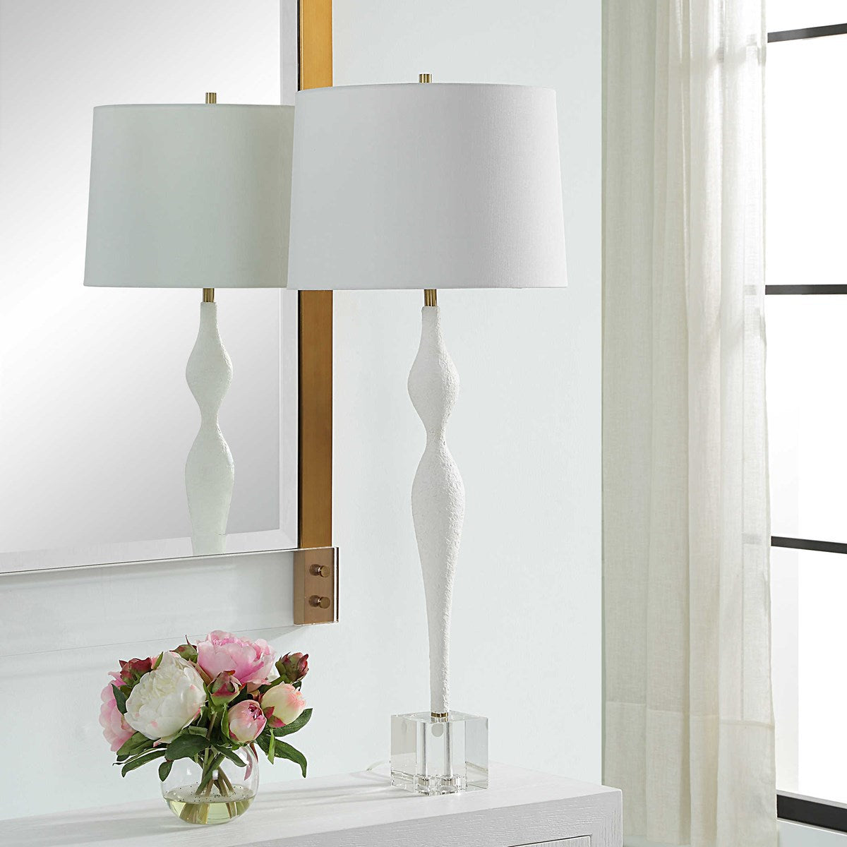 Uttermost Helena Chalk White Ceramic Table Lamp With Linen Shade - Image 2