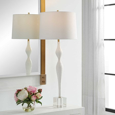 Uttermost Helena Chalk White Ceramic Table Lamp With Linen Shade - Image 1