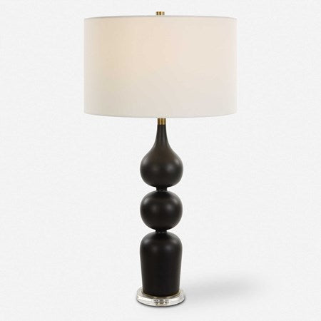 Uttermost Caviar Matte Black Glazed Ceramic Table Lamp With White Linen Shade - Image 2