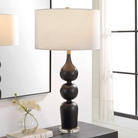 Uttermost Caviar Matte Black Glazed Ceramic Table Lamp With White Linen Shade - Image 3