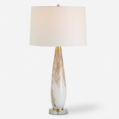 Uttermost Lyra White and Metallic Gold Table Lamp With Linen Shade - Image 2