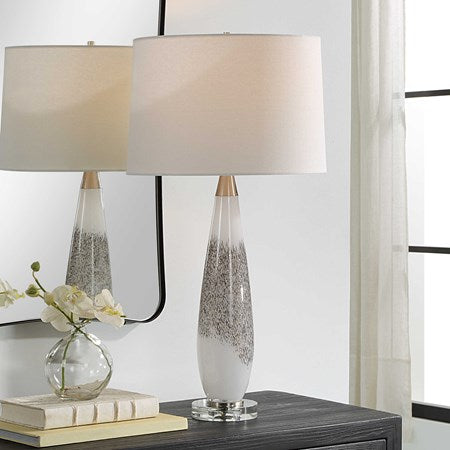 Uttermost Quinn Mottled Gray and Metallic Silver Table Lamp With Linen Shade - Image 3