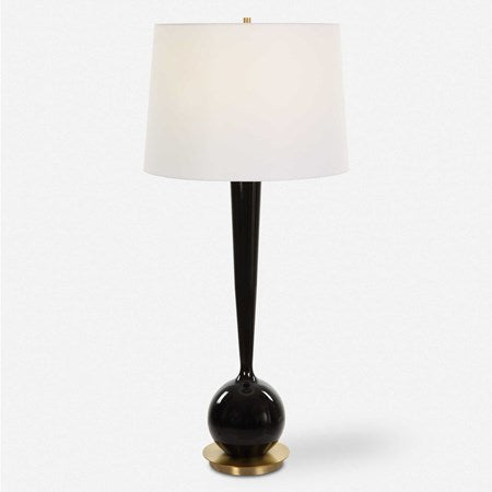 Uttermost Brielle Polished Black and Brushed Brass Accents Ceramic Table Lamp With White Linen Shade - Image 2