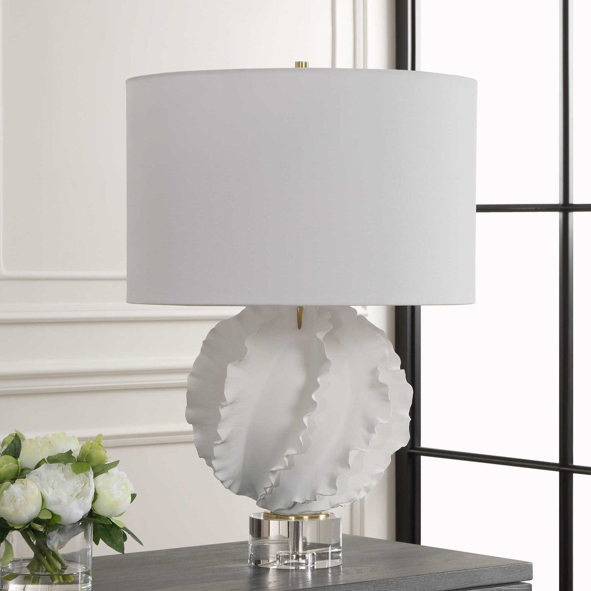 Uttermost Saylor White Glazed Ceramic Table Lamp With Linen Shade - Image 1
