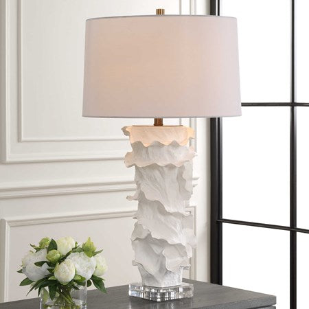 Uttermost Wisp White Glazed Textured Ceramic Table Lamp With White Linen Shade - Image 1