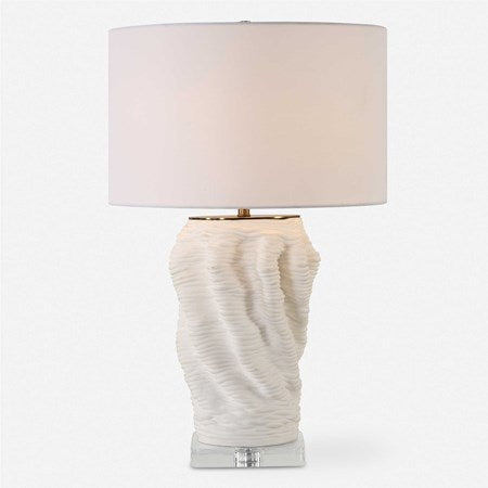 Uttermost Stratified Matte White Glaze Table Lamp With Linen Shade - Image 3