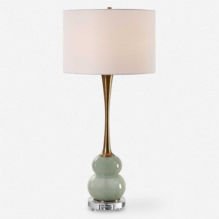 Uttermost Sanctuary Greenish-Gray Glass Table Lamp With White Linen Shade - Image 2