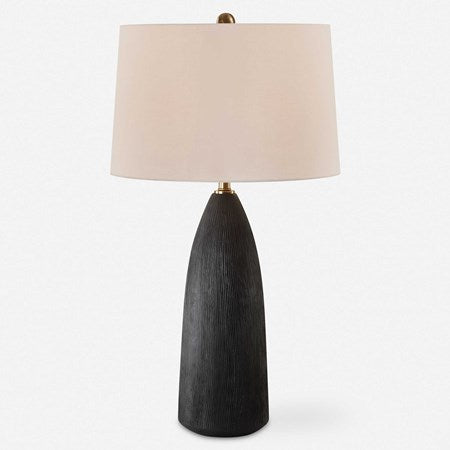 Uttermost Jett Matte Black Ceramic Table Lamp With White Linen Shade - Image 2