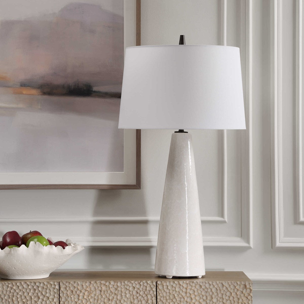 Uttermost Loire Cream Glazed Ceramic Table Lamp With White Linen Shade - Image 3