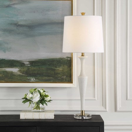 Uttermost Colette Ivory Stone Table Lamp With White Linen Shade - Image 1