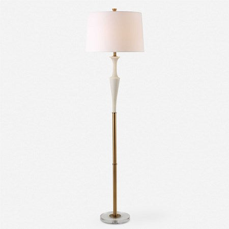 Uttermost Colette Antiqued Brass and Ivory Stone Floor Lamp With White Linen Shade - Image 2
