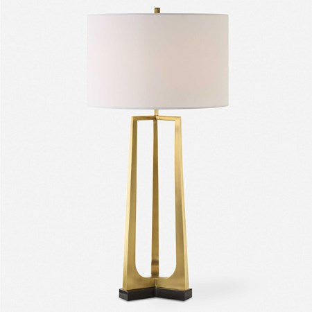 Uttermost Crossroads Antiqued Brass and Black Marble Table Lamp With White Linen Shade - Image 2