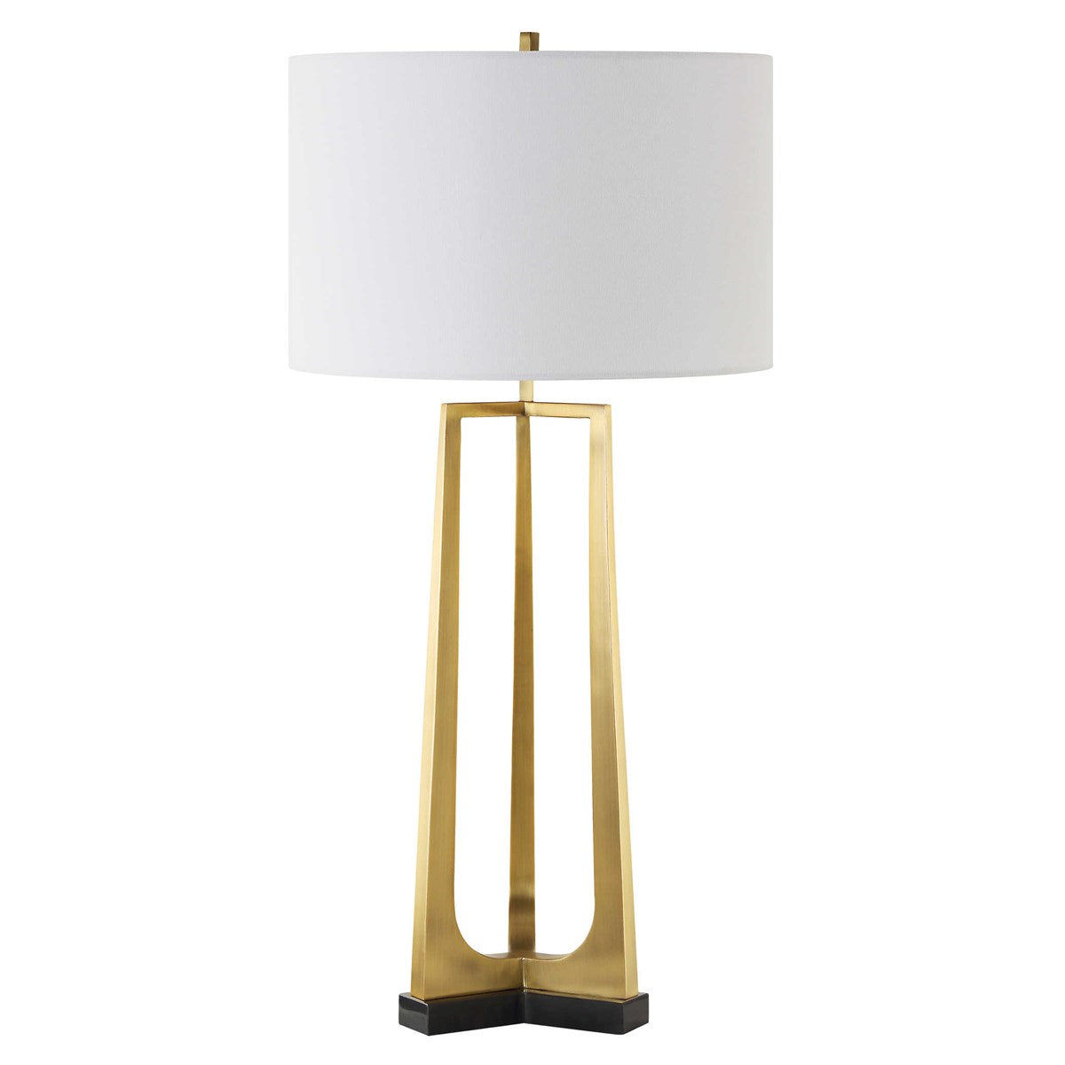 Uttermost Crossroads Antiqued Brass and Black Marble Table Lamp With White Linen Shade - Image 3