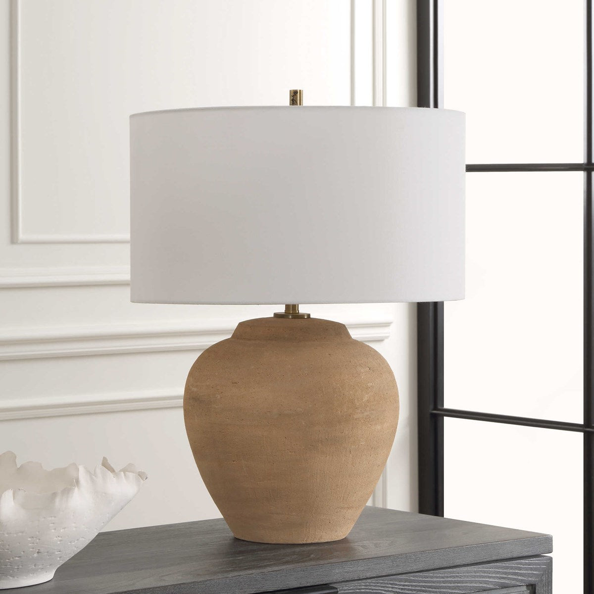 Uttermost Treviso Terracotta Table Lamp With White Linen Shade - Image 1