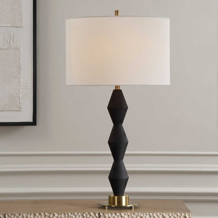 Uttermost Threefold Black Stone Table Lamp With White Linen Shade - Image 3