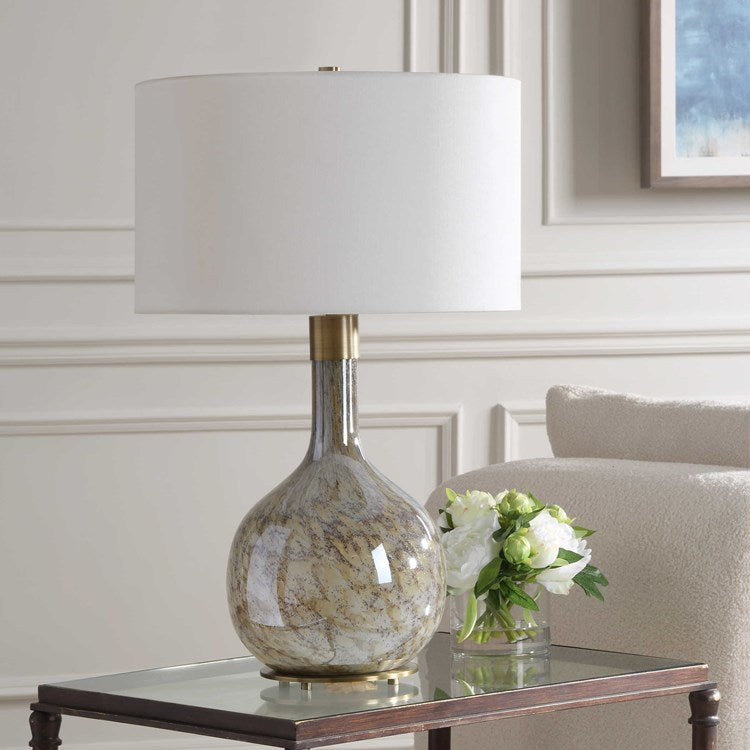 Uttermost Rhine Seeded Glass Table Lamp With White Linen Shade - Image 1
