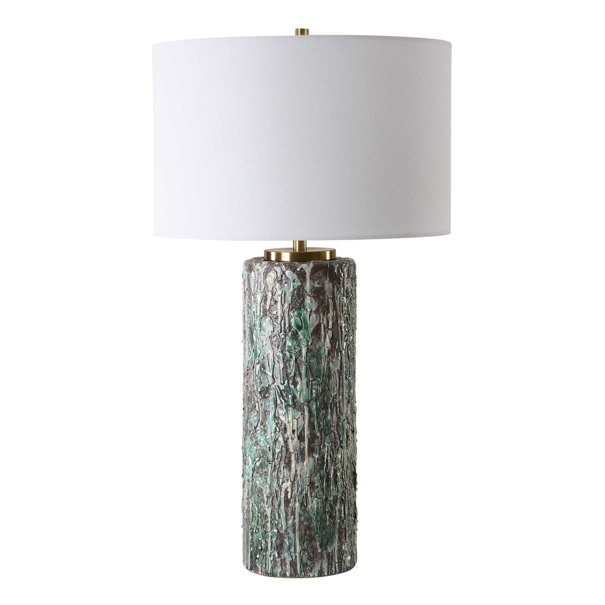 Uttermost Meltdown Ivory and Teal Textured Ceramic Table Lamp With White Linen Shade - Image 3