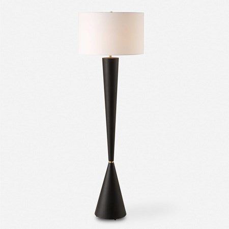 Uttermost Layla Aged Black Iron and Antiqued Brass Floor Lamp With White Linen Shade - Image 2