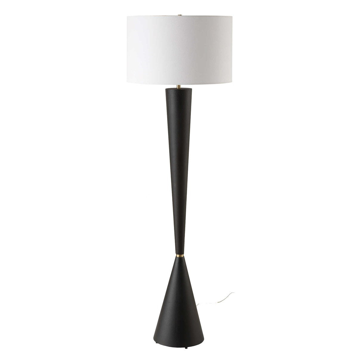 Uttermost Layla Aged Black Iron and Antiqued Brass Floor Lamp With White Linen Shade - Image 3