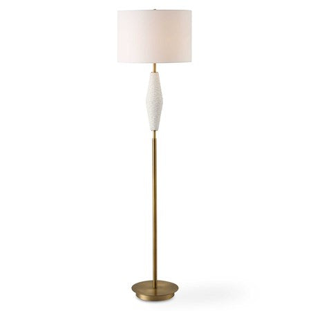 Uttermost Quite Antique Brass and White Ceramic The Buzz Floor Lamp With Linen Shade - Image 2