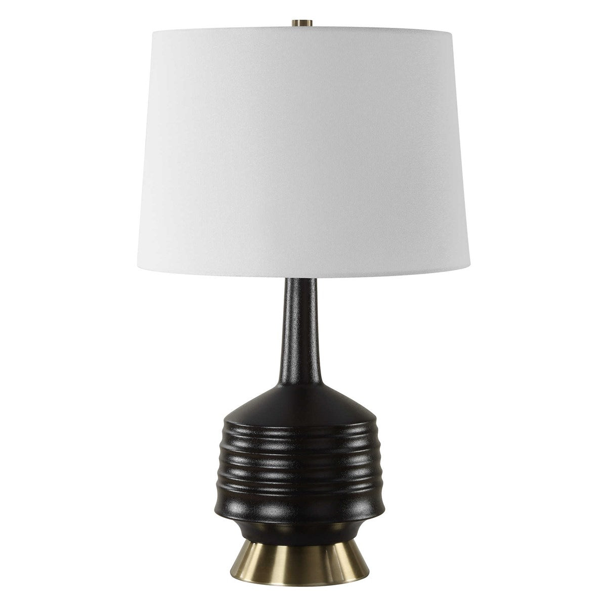 Uttermost Foster Textured Black Glaze Ceramic Table Lamp With White Linen Shade - Image 2