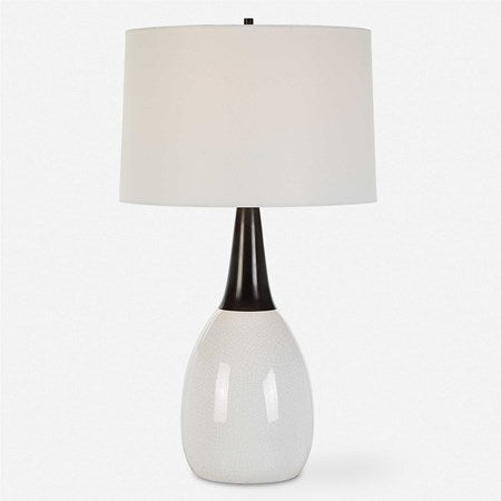 Uttermost Fralin Crackled White Ceramic Table Lamp With Linen - Image 2