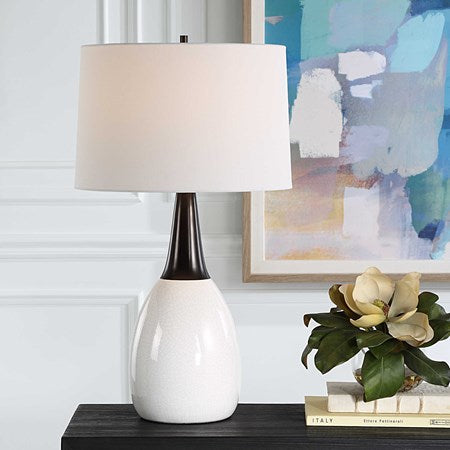 Uttermost Fralin Crackled White Ceramic Table Lamp With Linen - Image 1