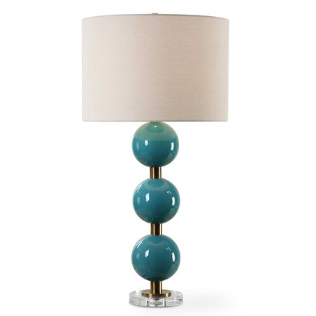 Uttermost Palawan Turquoise Blue Glazed Ceramic Table Lamp With White Linen Fabric - Image 2