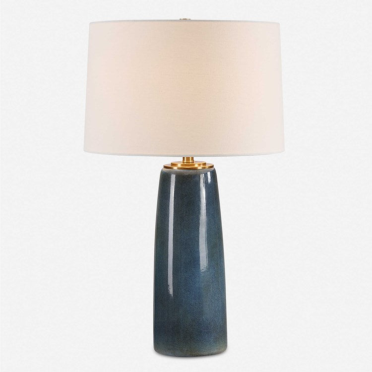 Uttermost Submerged Deep Blue Glazed Table Lamp With White Linen Shade - Image 3