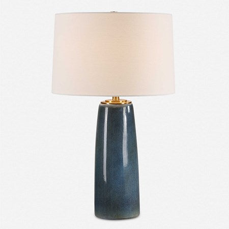 Uttermost Submerged Deep Blue Glazed Table Lamp With White Linen Shade - Image 2
