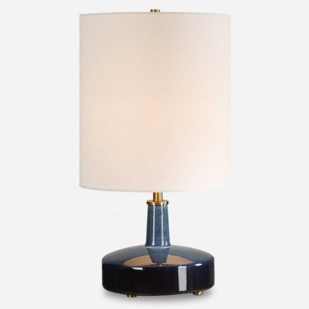 Uttermost Abyss Midnight Blue Ceramic Table Lamp With White Linen Drum Shade - Image 2