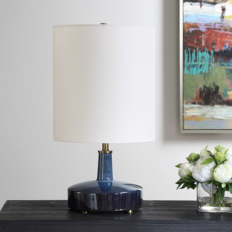 Uttermost Abyss Midnight Blue Ceramic Table Lamp With White Linen Drum Shade - Image 3