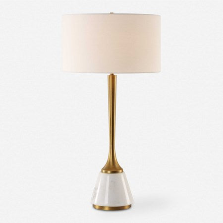 Uttermost Avola White Marble and Antique Brass Table Lamp With Linen Shade - Image 3