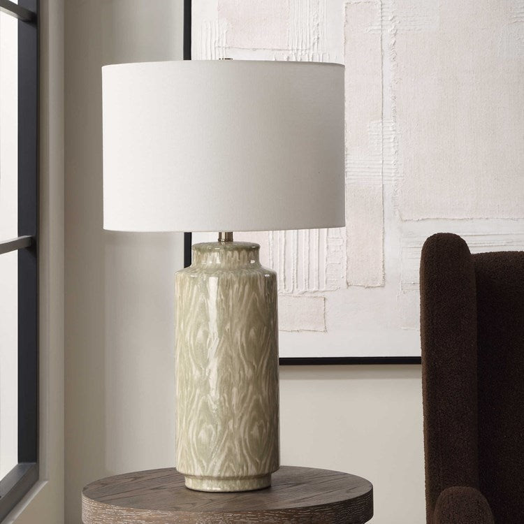 Uttermost Laurel Cream and Sage Glazed Ceramic Table Lamp With Linen Shade - Image 1