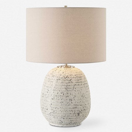 Uttermost Danala Distressed Stone Ivory Textured Ceramic Table Lamp With Light Beige Linen Shade - Image 2