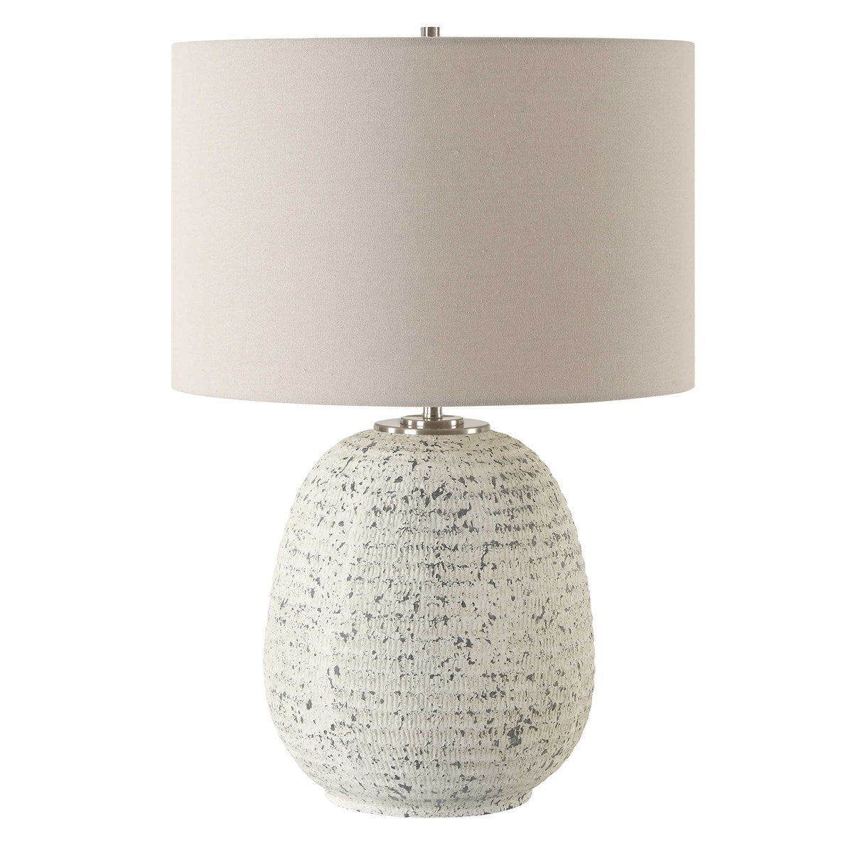 Uttermost Danala Distressed Stone Ivory Textured Ceramic Table Lamp With Light Beige Linen Shade - Image 3