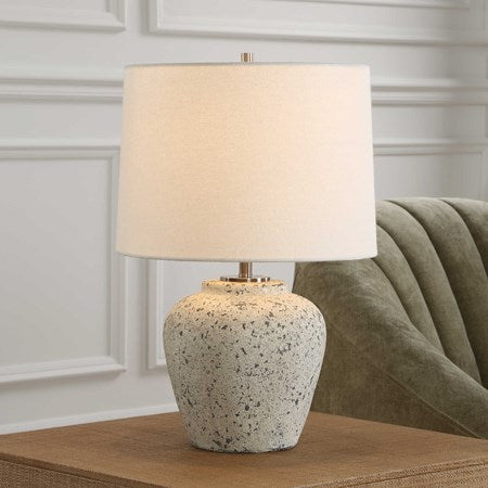 Uttermost Rupture Aged Ivory and Stone Gray Table Lamp With White Linen Shade - Image 3