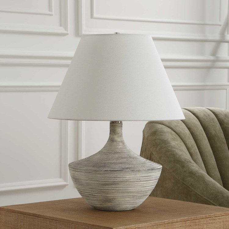 Uttermost Carafe Charcoal and Ivory Ceramic Table Lamp With Linen Shade - Image 2