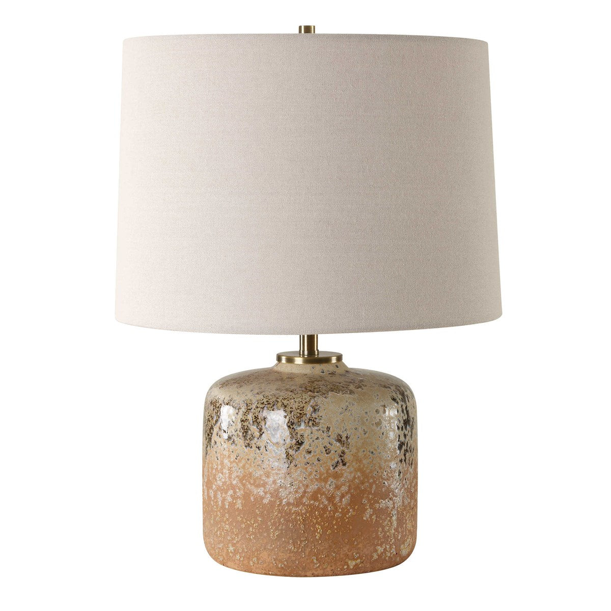 Uttermost Canyon Chocolate and Tan Mottled Glazed Terracotta Table Lamp With Beige Linen Shade - Image 3