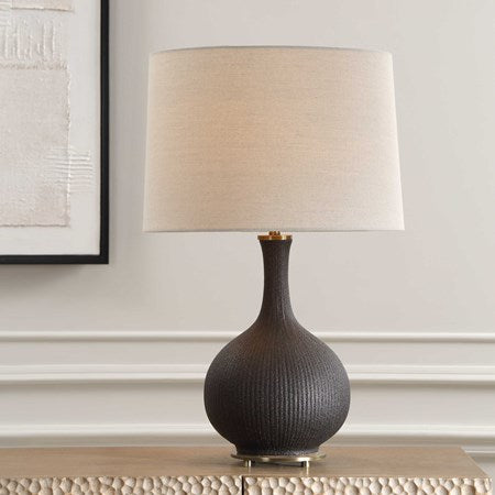 Uttermost Rimini Matte Black Ceramic Lamp With Gray Linen Shade - Image 3