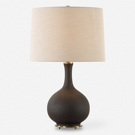 Uttermost Rimini Matte Black Ceramic Lamp With Gray Linen Shade - Image 2