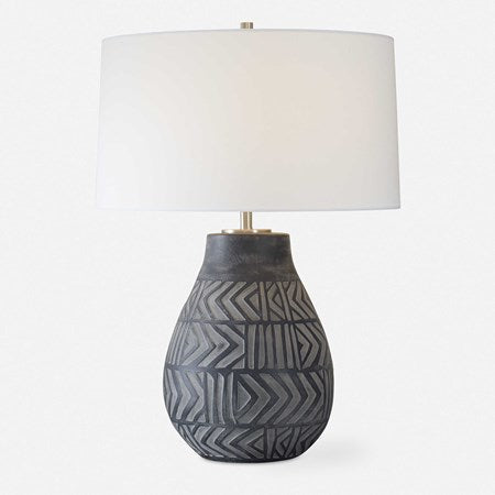 Uttermost Natchez Charcoal Ceramic Table Lamp With White Linen Shade - Image 2
