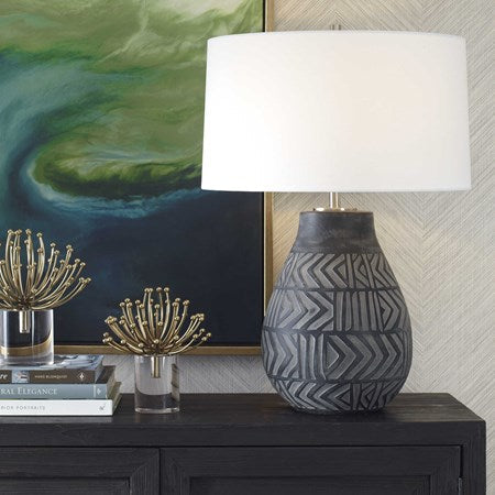 Uttermost Natchez Charcoal Ceramic Table Lamp With White Linen Shade - Image 1