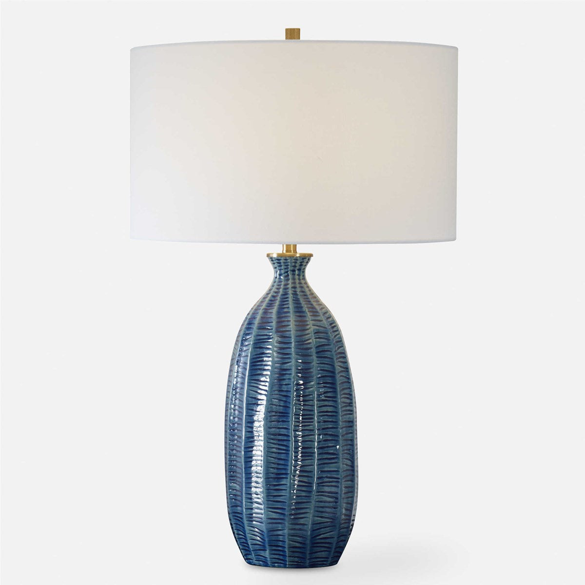 Uttermost Bixby Blue Glazed Textured Ceramic Table Lamp With White Linen Shade - Image 3