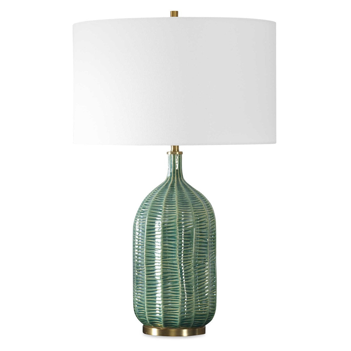 Uttermost Bixby Green Glazed Ceramic Table Lamp With White Linen Drum Shade - Image 3