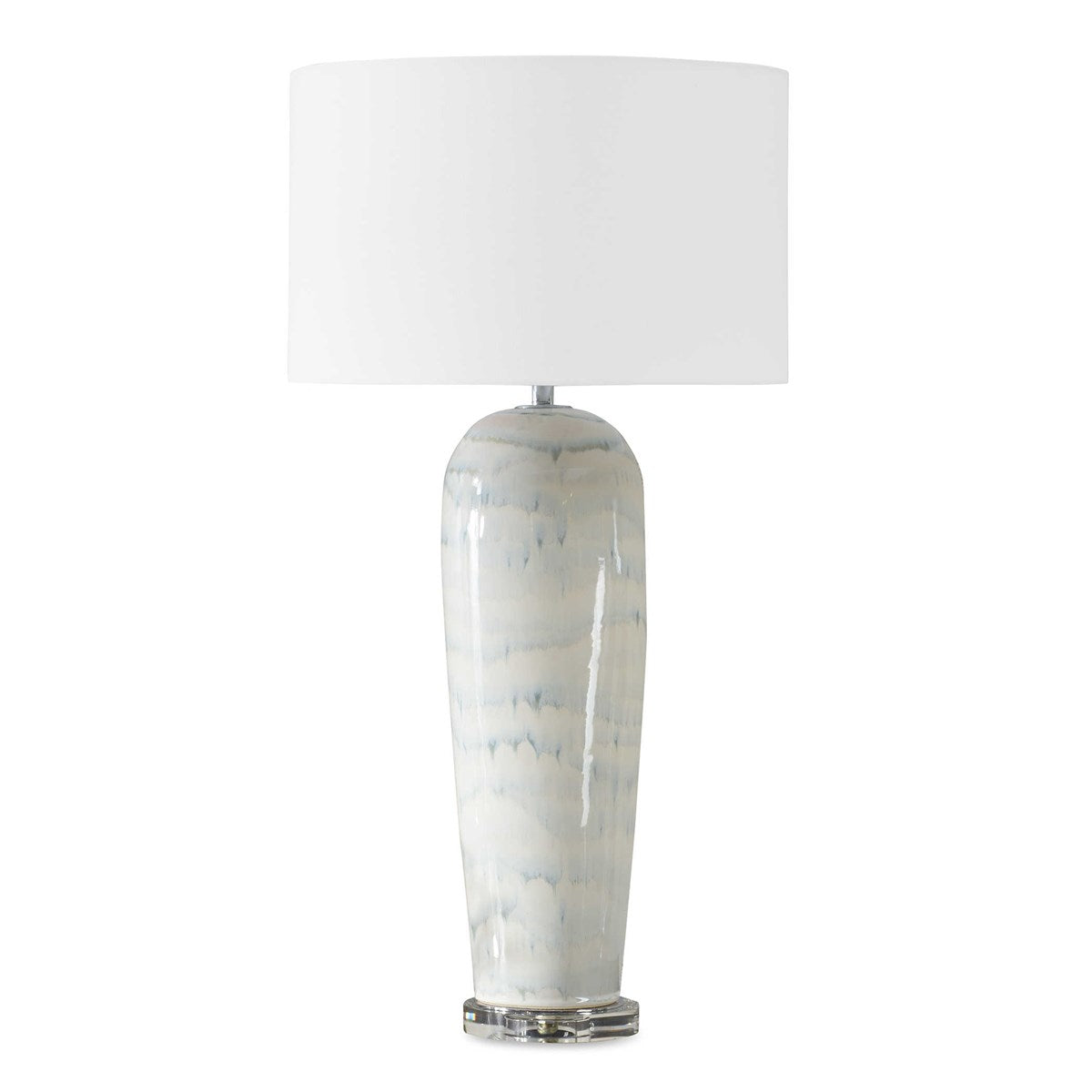 Uttermost Arden White and Smoky Blue Glazed Ceramic Table Lamp With Linen Shade - Image 3