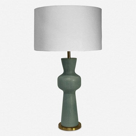 Uttermost Pollard Slate Green Glazed Ceramic Table Lamp With White Linen Shade - Image 1