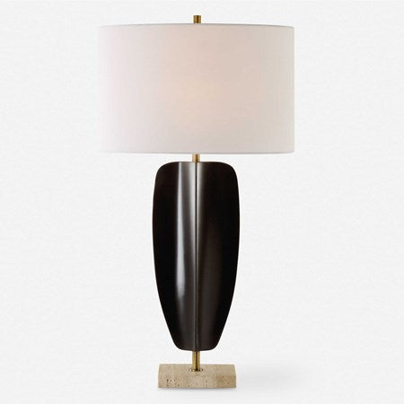 Uttermost Kure Matte Black Iron Table Lamp With White Linen Shade - Image 2