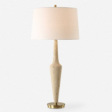 Uttermost Juliet Travertine Table Lamp With White Linen Shade - Image 2